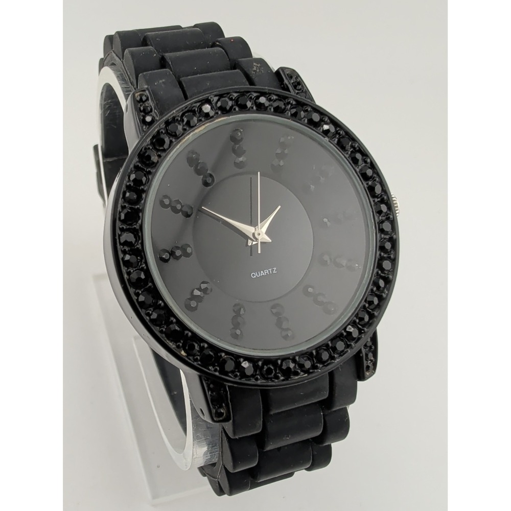 Target Women's Watch 38mm Case Black Rhinestones Silicone Band- New Battery